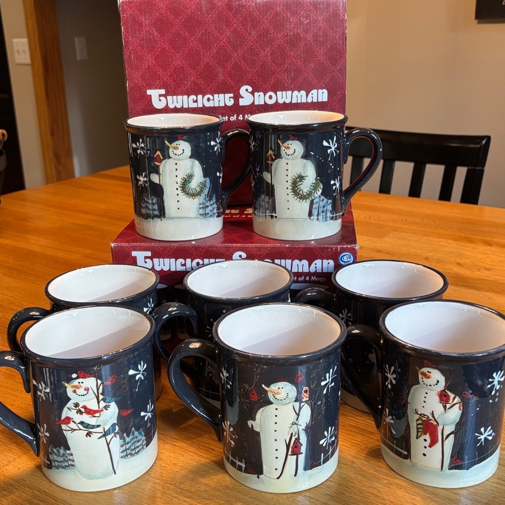 Twilight Snowman by Certified International  8 Mugs Set
